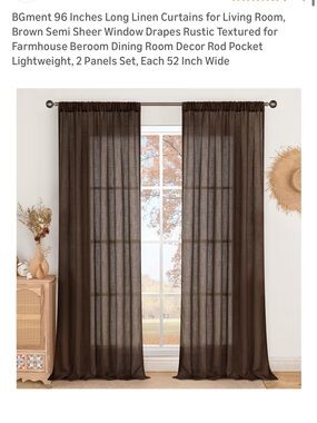 Set of 4 96” Brown Linen Curtains
